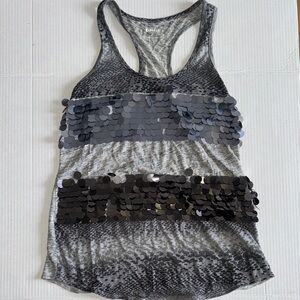 Express Metallic Gray and Black Sequin Tank Top